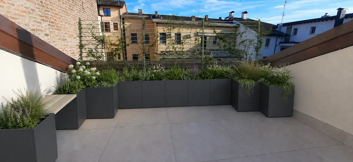 rendering fioriere Domino System antracite dopo